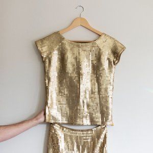 Vintage Dana Buchman Gold Sequin Two Piece, Size Small